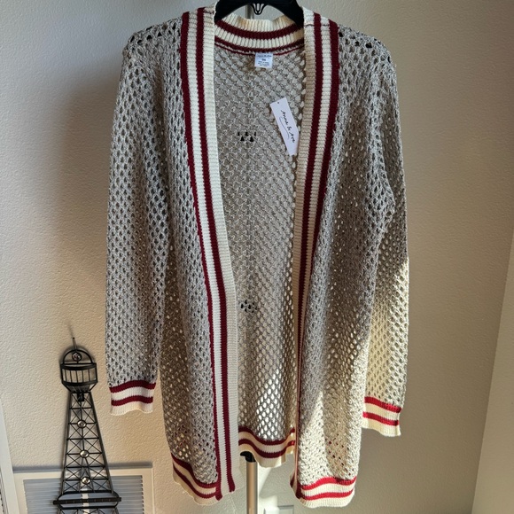 NWT Anna & Ava Metallic Varsity Open Cardigan Sweater Kimono - Picture 5 of 8